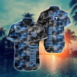 Tennessee Titans Coconut Tree Pattern Curved Hawaiian Shirt In Blue & Black