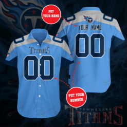 Tennessee Titans Custom Name And Number Curved Hawaiian Shirt In Blue
