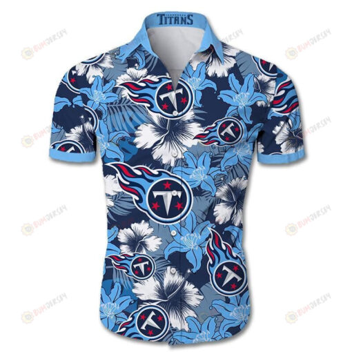 Tennessee Titans Floral & Leaf Pattern Curved Hawaiian Shirt In Blue