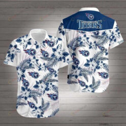 Tennessee Titans Hibiscus Curved Hawaiian Shirt In White And Navy