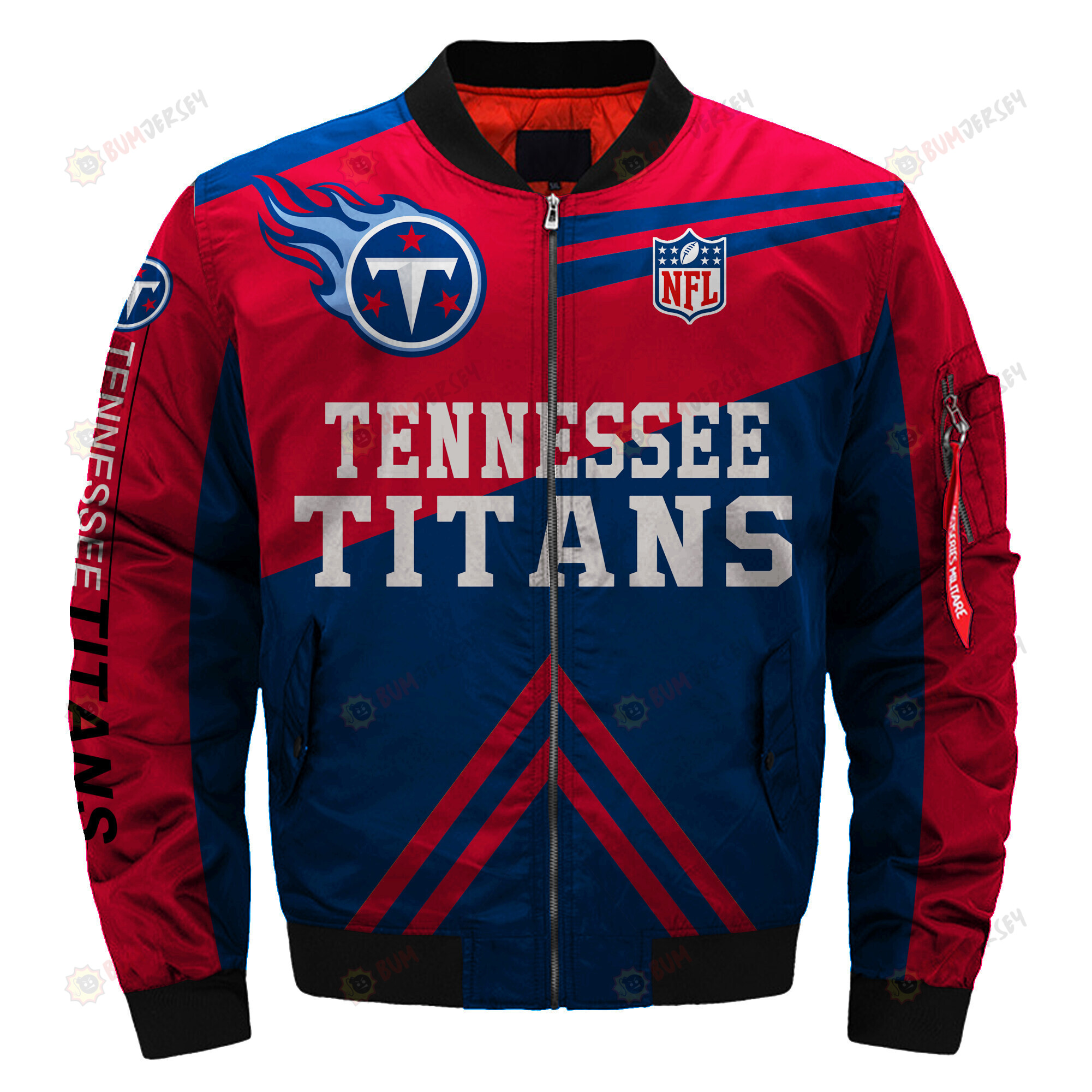 Tennessee Titans Logo Pattern Bomber Jacket - Blue And Red