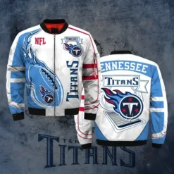 Tennessee Titans Logo Pattern Bomber Jacket - Blue And White