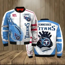 Tennessee Titans Team Logo Pattern Bomber Jacket - White And Blue