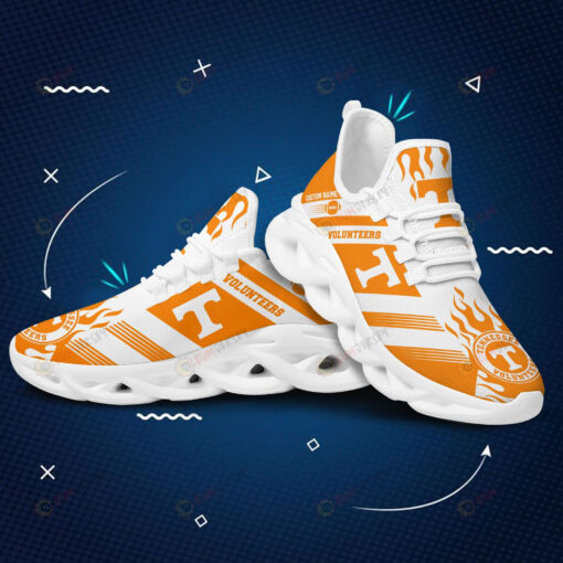 Tennessee Volunteers Logo Fire Pattern Custom Name 3D Max Soul Sneaker Shoes In Orange White