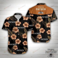 Tequila Patron Short Sleeve Curved Hawaiian Shirt On Black Brown Pattern