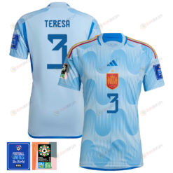 Teresa Abelleira 3 Spain 1 Star FIFA Patch Women's National Team 2023-24 World Cup Away WOMEN Jersey