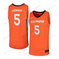 Tevian Jones 5 Illinois Fighting Illini Elite Basketball Men Jersey - Orange