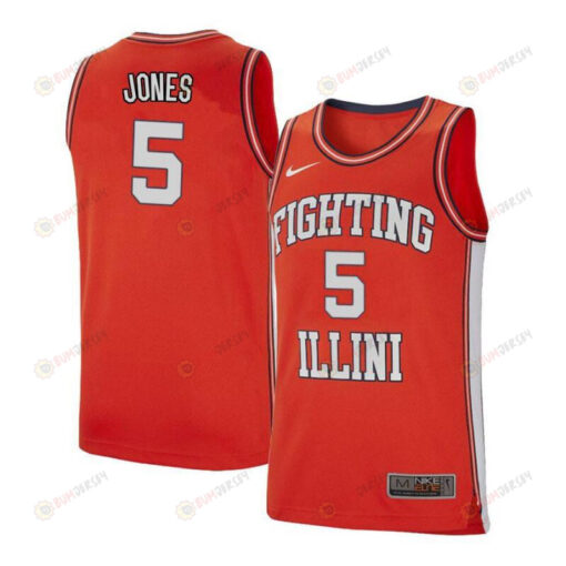 Tevian Jones 5 Illinois Fighting Illini Retro Elite Basketball Men Jersey - Orange
