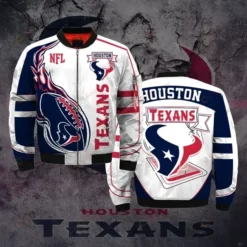 Texans Logo Pattern Bomber Jacket - Blue And White