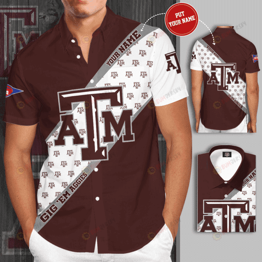 Texas ATM Aggies Big Logo Custom Name Curved Hawaiian Shirt