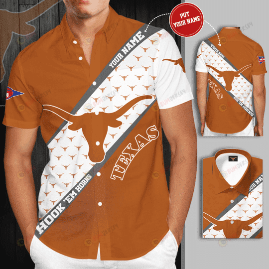 Texas Longhorns Big Logo Custom Name Curved Hawaiian Shirt