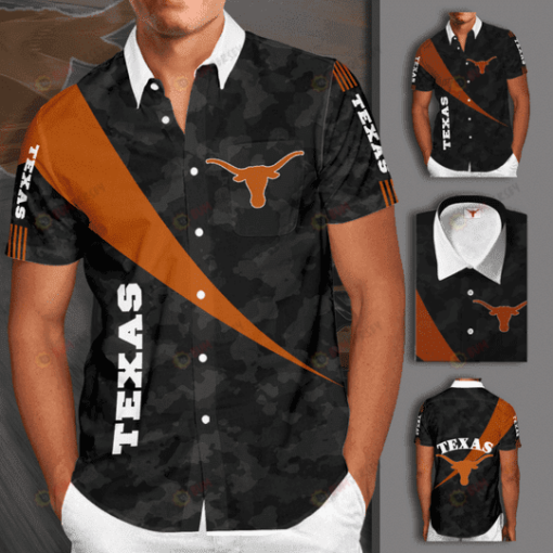 Texas Longhorns Logo Curved Hawaiian Shirt In Black