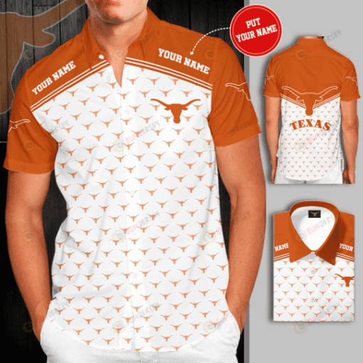 Texas Longhorns Logo Custom Name Curved Hawaiian Shirt In White