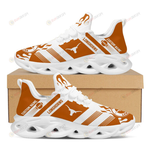 Texas Longhorns Logo Custom Name Pattern 3D Max Soul Sneaker Shoes In Orange And White