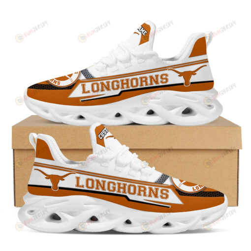 Texas Longhorns Logo Pattern Custom Name 3D Max Soul Sneaker Shoes In Burnt Orange White