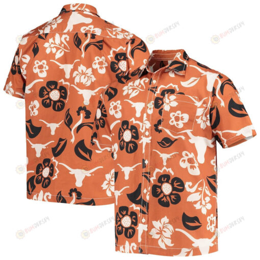 Texas Longhorns Texas Orange Black Floral Button-Up Hawaiian Shirt