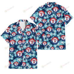 Texas Rangers Dark Turquoise Hibiscus Navy Background 3D Hawaiian Shirt