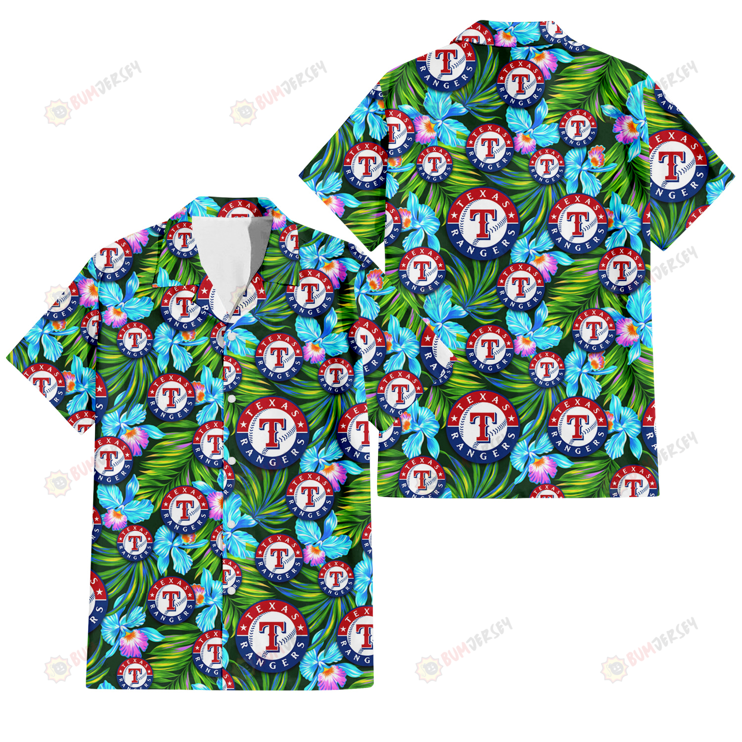 Texas Rangers Electro Color Hibiscus Black Background 3D Hawaiian Shirt