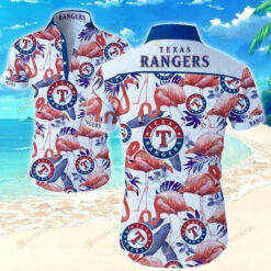 Texas Rangers Hawaiian Flamingoes Curved Hawaiian Shirt