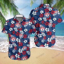 Texas Rangers Hibiscus Pattern Hawaiian Shirt In Blue