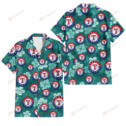 Texas Rangers Light Sea Green Hibiscus Green Background 3D Hawaiian Shirt