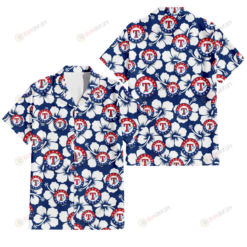 Texas Rangers Modern White Hibiscus Navy Background 3D Hawaiian Shirt
