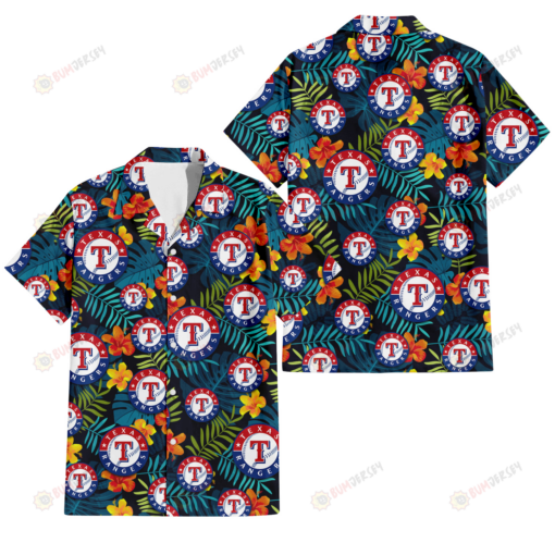 Texas Rangers Orange Yellow Green Leaf Black Background 3D Hawaiian Shirt