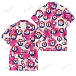 Texas Rangers Pink White Hibiscus Misty Rose Background 3D Hawaiian Shirt