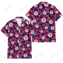 Texas Rangers Plum Vilolet Hibiscus Dark Navy Leaf Black 3D Hawaiian Shirt