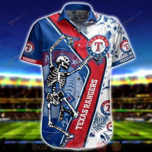 Texas Rangers Skeleton Dance Hawaiian Shirt In Blue