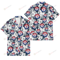 Texas Rangers Sketch Hibiscus Leaf Dark Gray Background 3D Hawaiian Shirt