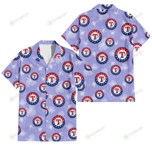 Texas Rangers Sketch White Hibiscus Violet Background 3D Hawaiian Shirt