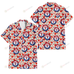 Texas Rangers Tiny Red Hibiscus Green Leaf White Cube Background 3D Hawaiian Shirt