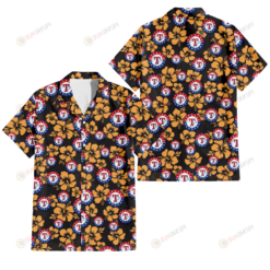 Texas Rangers Tiny Yellow Hibiscus Black Background 3D Hawaiian Shirt