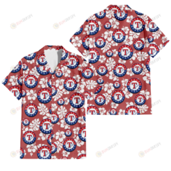 Texas Rangers White Hibiscus Indian Red Background 3D Hawaiian Shirt