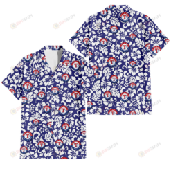 Texas Rangers White Hibiscus Pattern Slate Blue Background 3D Hawaiian Shirt