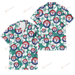 Texas Rangers White Hibiscus Turquoise Stripe Background 3D Hawaiian Shirt