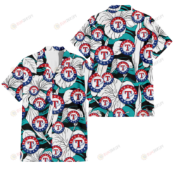 Texas Rangers White Hibiscus Turquoise Wave Black Background 3D Hawaiian Shirt