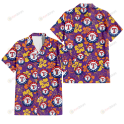 Texas Rangers Yellow And Orange Hibiscus Purple Background 3D Hawaiian Shirt