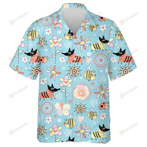 Texture Dogs And Bees On The Flowers Hawaiian Shirt