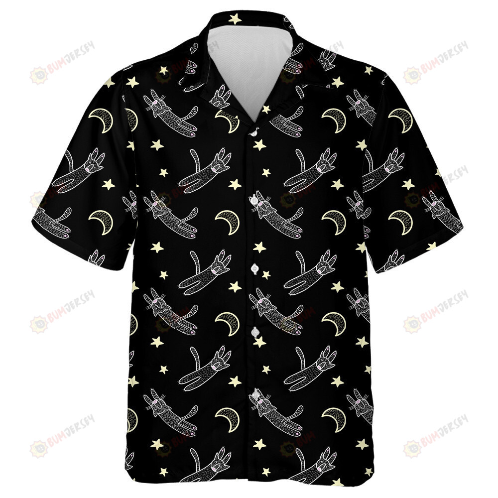 Texture With Cats On Black Background Hawaiian Shirt