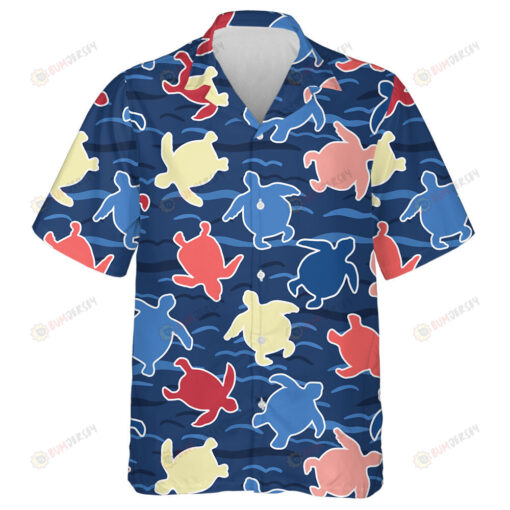 Texture With Turtle Sea Theme Vintage Style Hawaiian Shirt