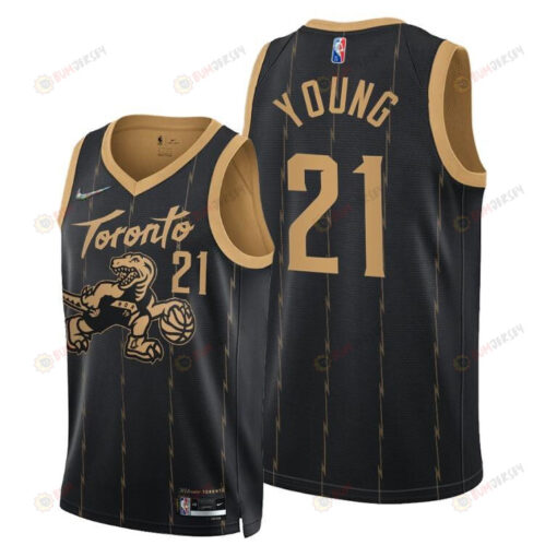 Thaddeus Young 21 Toronto Raptors 2022 City Edition Black Jersey 75th Diamond Badge - Men Jersey