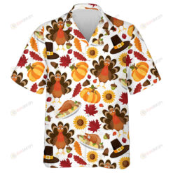 Thanksgiving Day Pattern With Sunflower Pumpkin Turkey Autumn Leaves Hawaiian Shirt