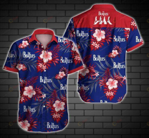 The Beatles Floral Curved Hawaiian Shirt In Navy And Red