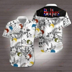 The Beatles Floral & Leaf Pattern Curved Hawaiian Shirt In White & Black
