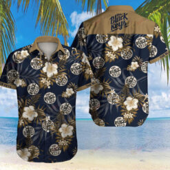 The Black Keys Floral And Leaves Pattern Curved Hawaiian Shirt In Blue