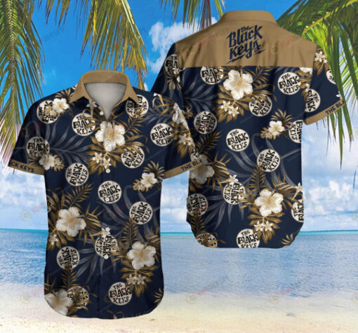 The Black Keys Floral And Leaves Pattern Curved Hawaiian Shirt In Blue