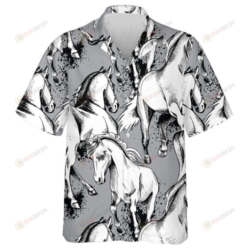 The Image Of A Horse On Grey Hawaiian Shirt