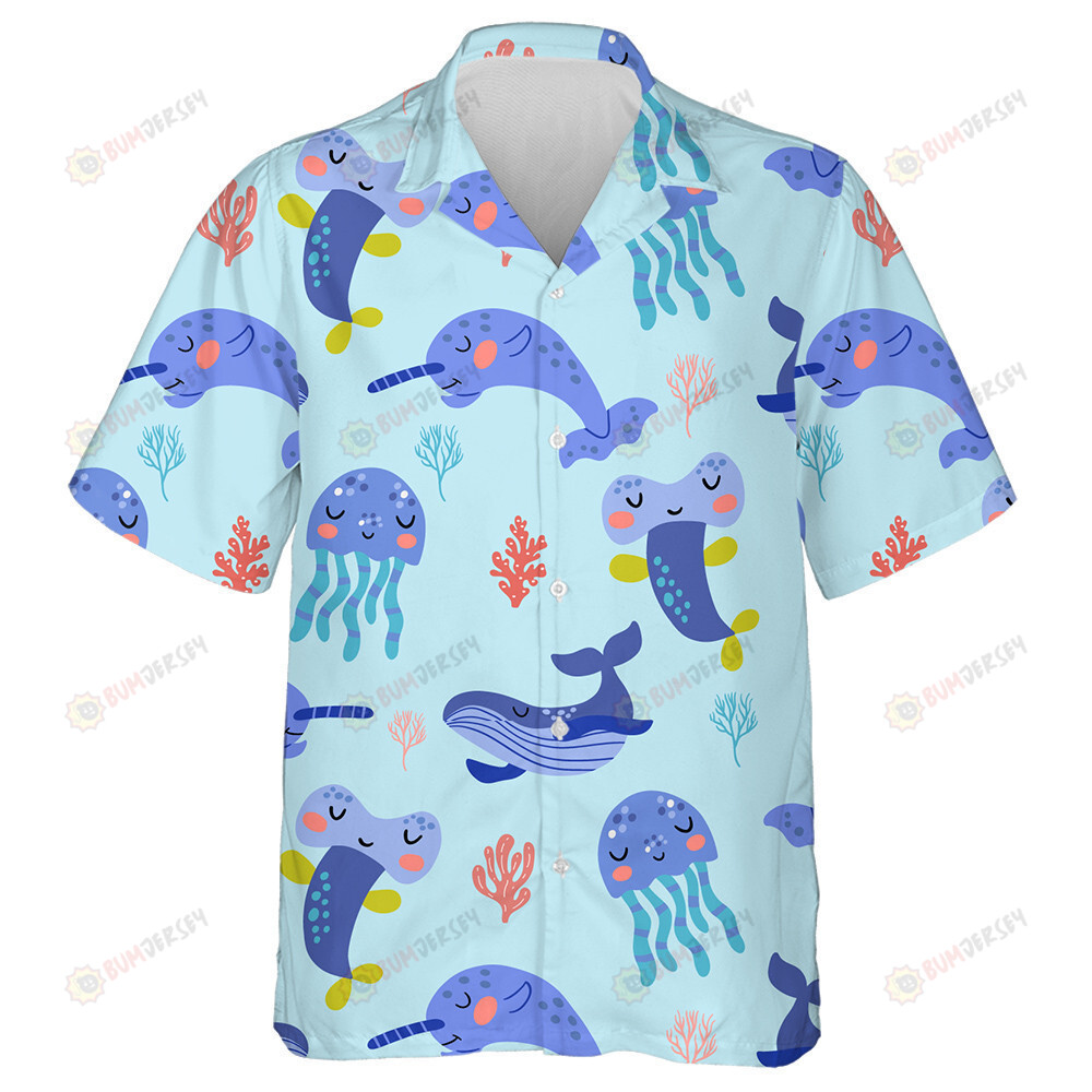 The Image Of Cute Sea Animals Cute Fishes And Octopus Pattern Hawaiian Shirt